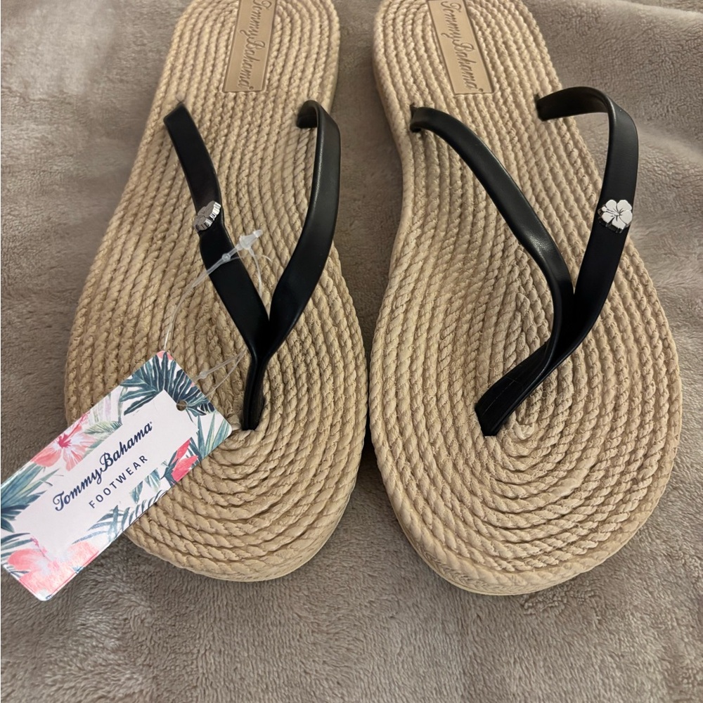 Tommy Bahama Black and Tan Women's Sandals